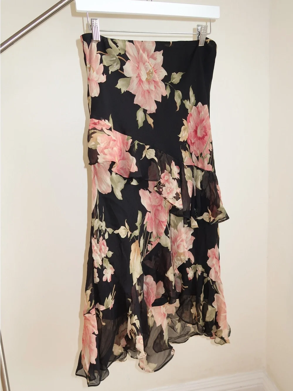 Ralph Lauren 100% Silk Tiered Floral Ruffle Skirt